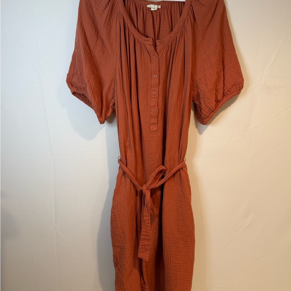 a.n.a Terracotta Midi Dress with Button Detail